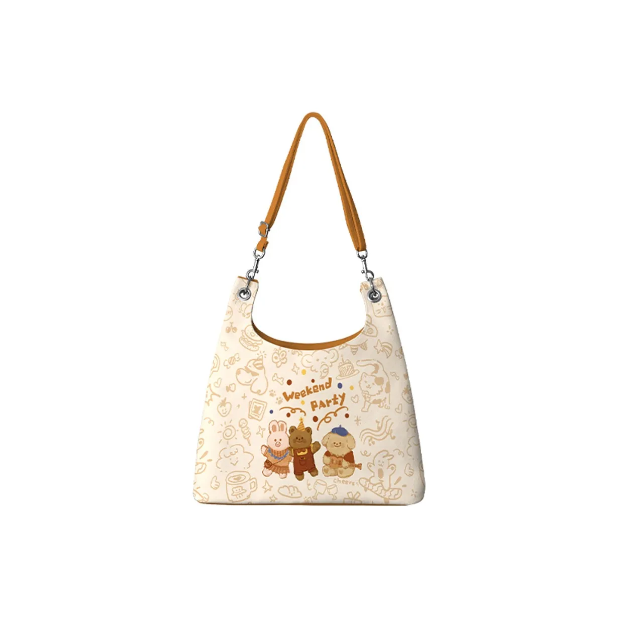 AOSONG Suede Tech Fabric Shoulder Bag Regular Unisex White/Orange