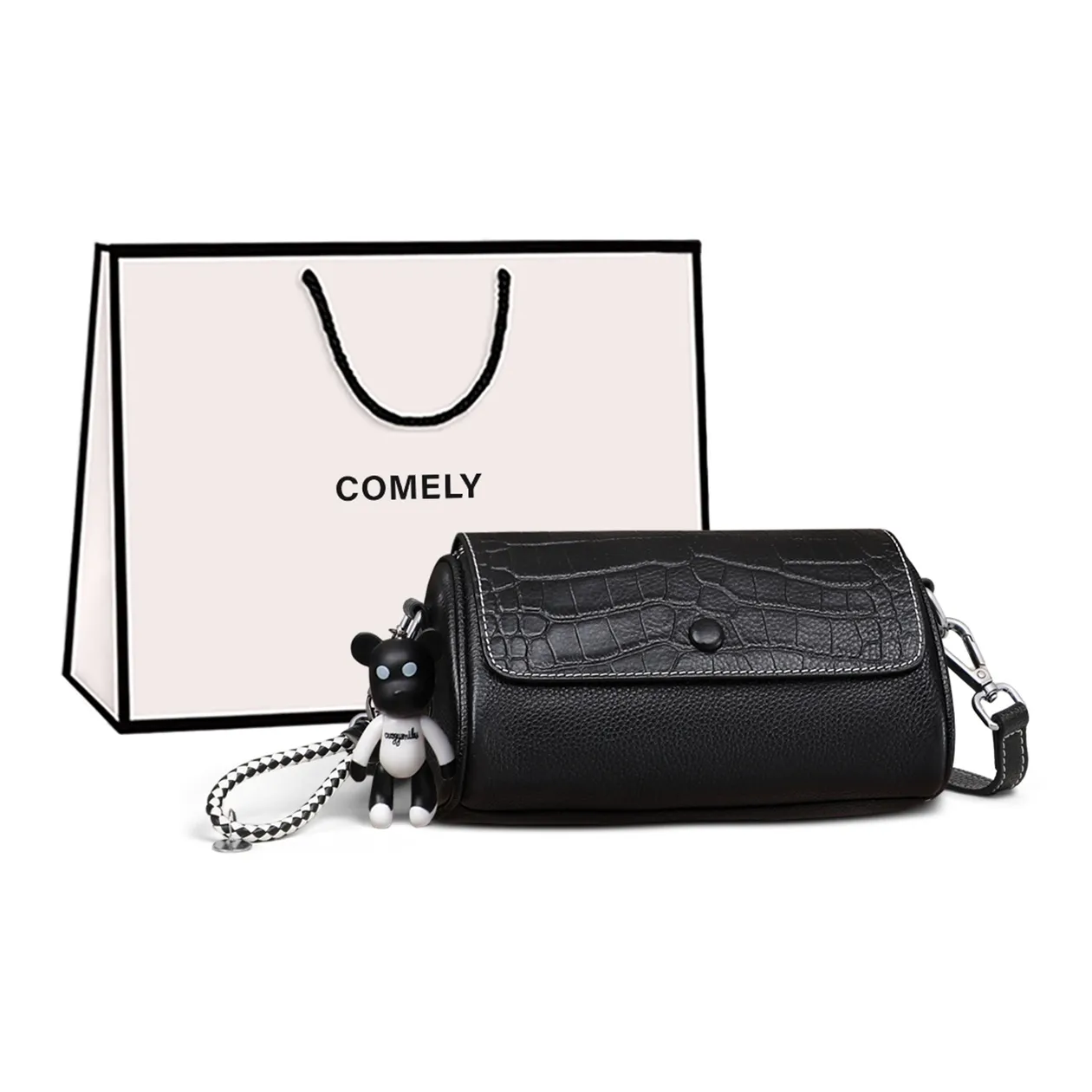 COMELY Коровья кожа с синтетической кожей цилиндр подушка сумка через плечо обычная женская черная