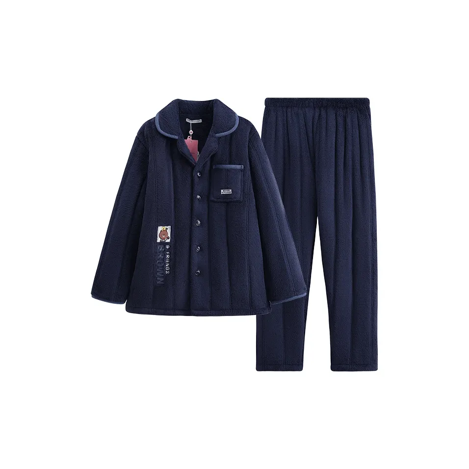 FENTENG x LINE FRIENDS Brown Bear Пижамный комплект Мужской Королевский синий