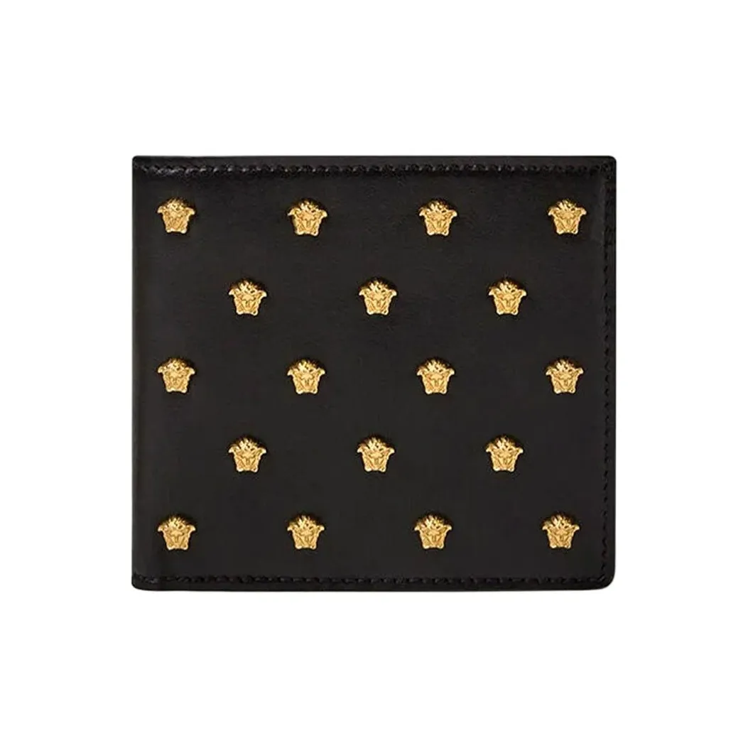 VERSACE Cow Leather Wallet Unisex Black