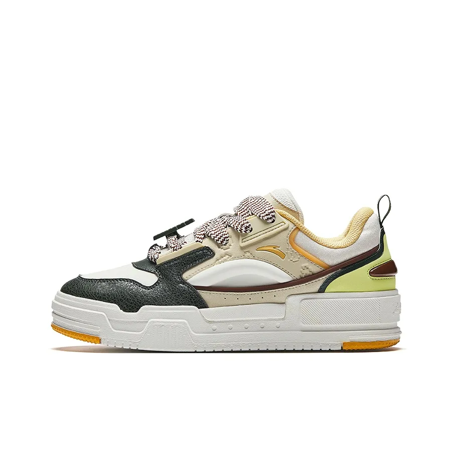 Anta Wear-Resistant Height Increasing Low-Top Skateboard Shoes Men's White Yellow Green