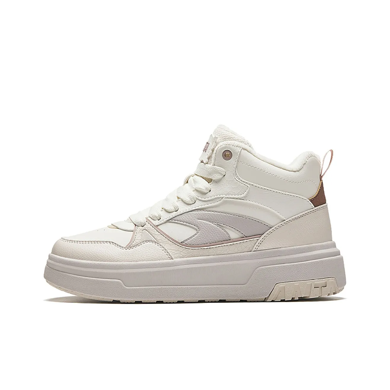 Anta Sponge Cake Warm Wear-Resistant Lightweight High-Top Skateboard Shoes Women's White Gray