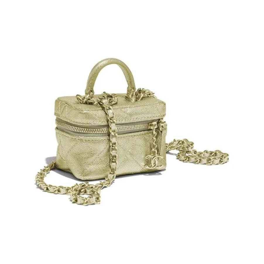 CHANEL Lychee Leather Box Bag, Handbag, Shoulder Bag, Crossbody Bag Trumpets Women's Gold