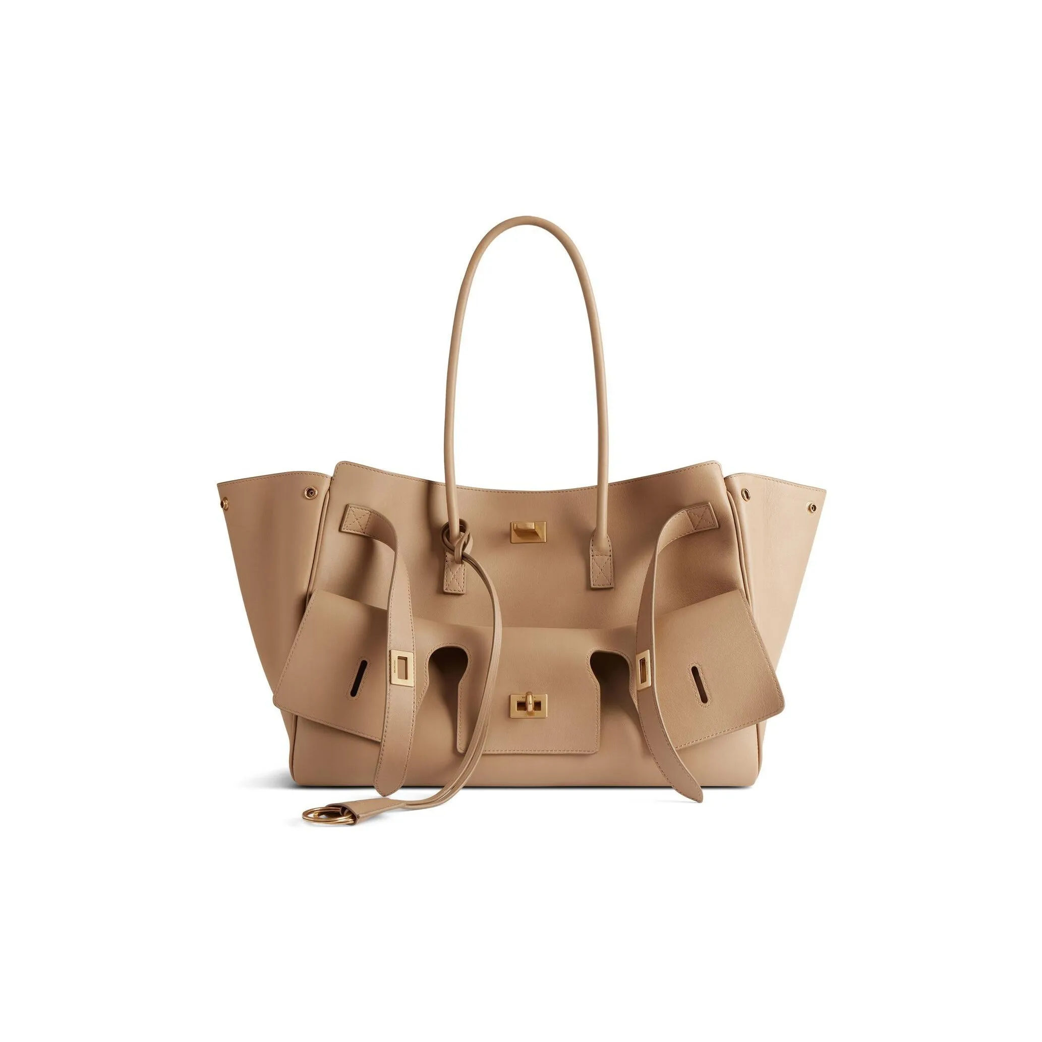 Balenciaga Smooth Cow Leather Tote Bag, Shopping Bag, Shoulder Bag, Handbag Medium Size Women's Latte