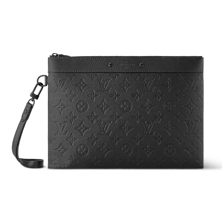 LOUIS VUITTON Leather Cow Leather Patchwork Trim Clutch Regular Men's Black