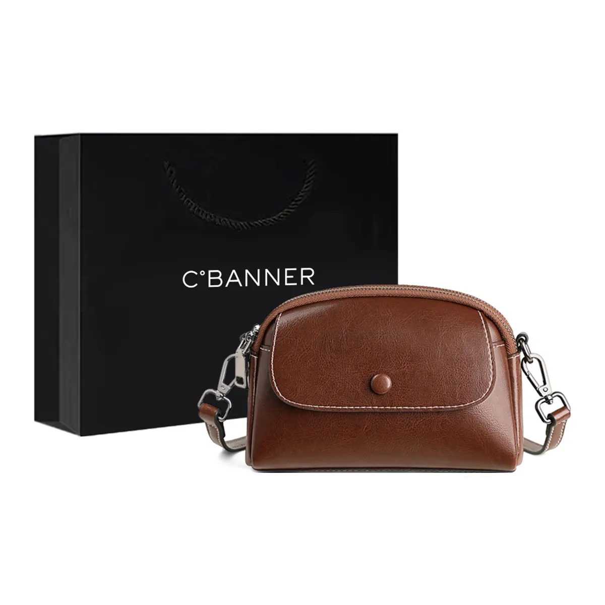 C°BANNER Split Cow Leather With Synthetic Leather Shoulder Bag Regular Women's Caramel Brown