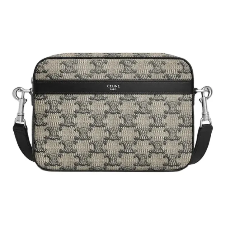 CELINE Triomphe Calfskin Messenger Bag Crossbody Bag Shoulder Bag Small Size Men's Light Umber