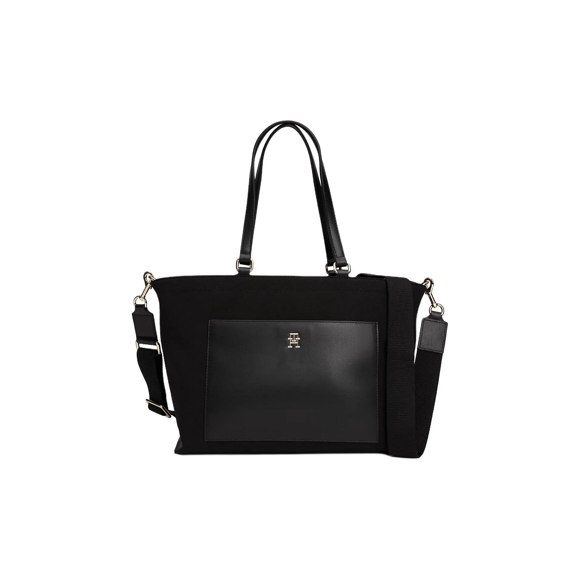 Tommy Hilfiger Polyurethane Tote Bag Shopping Bag Shoulder Bag Crossbody Bag Handbag Regular Women's Black