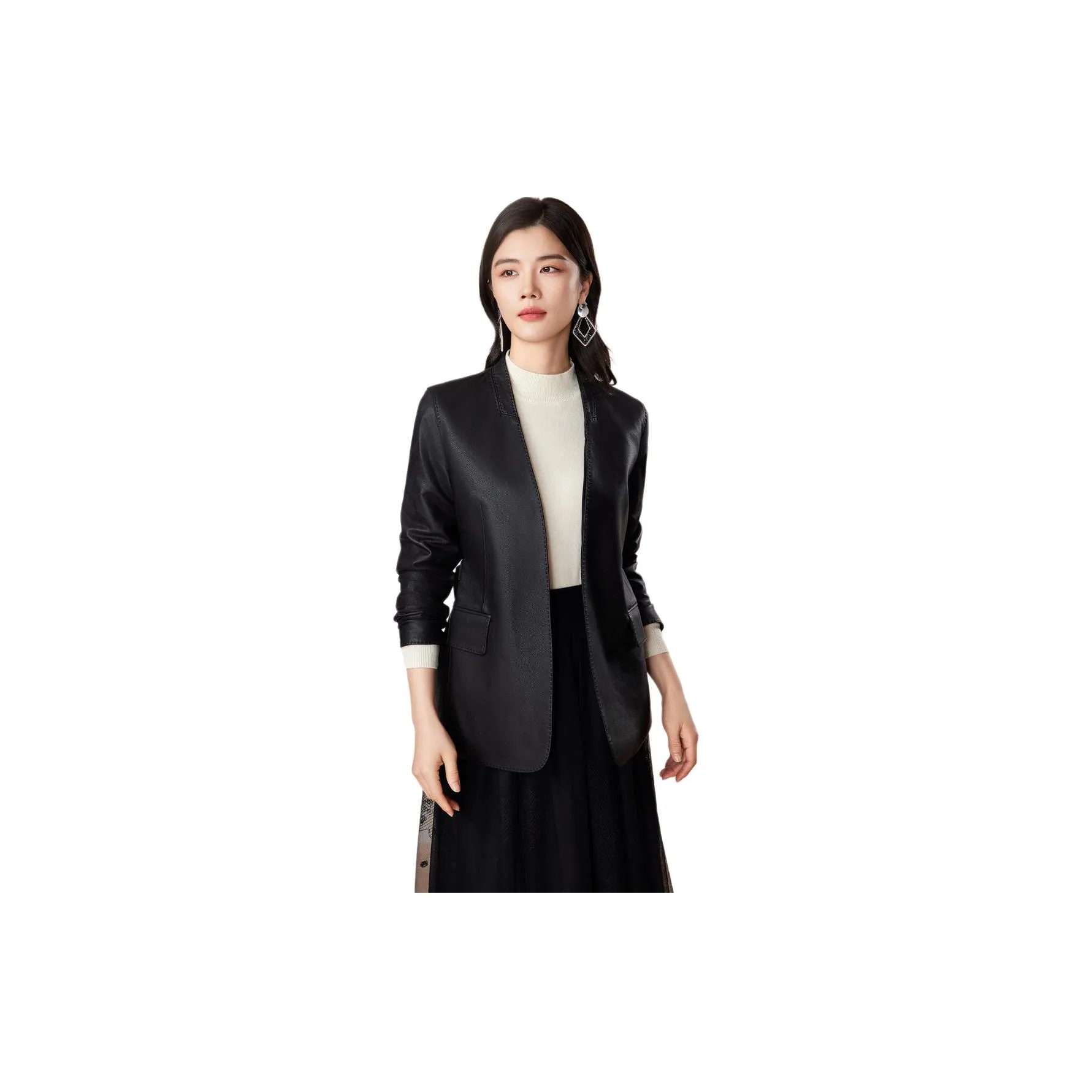 BBLLUUEE Leather Jacket Women's Ink Black
