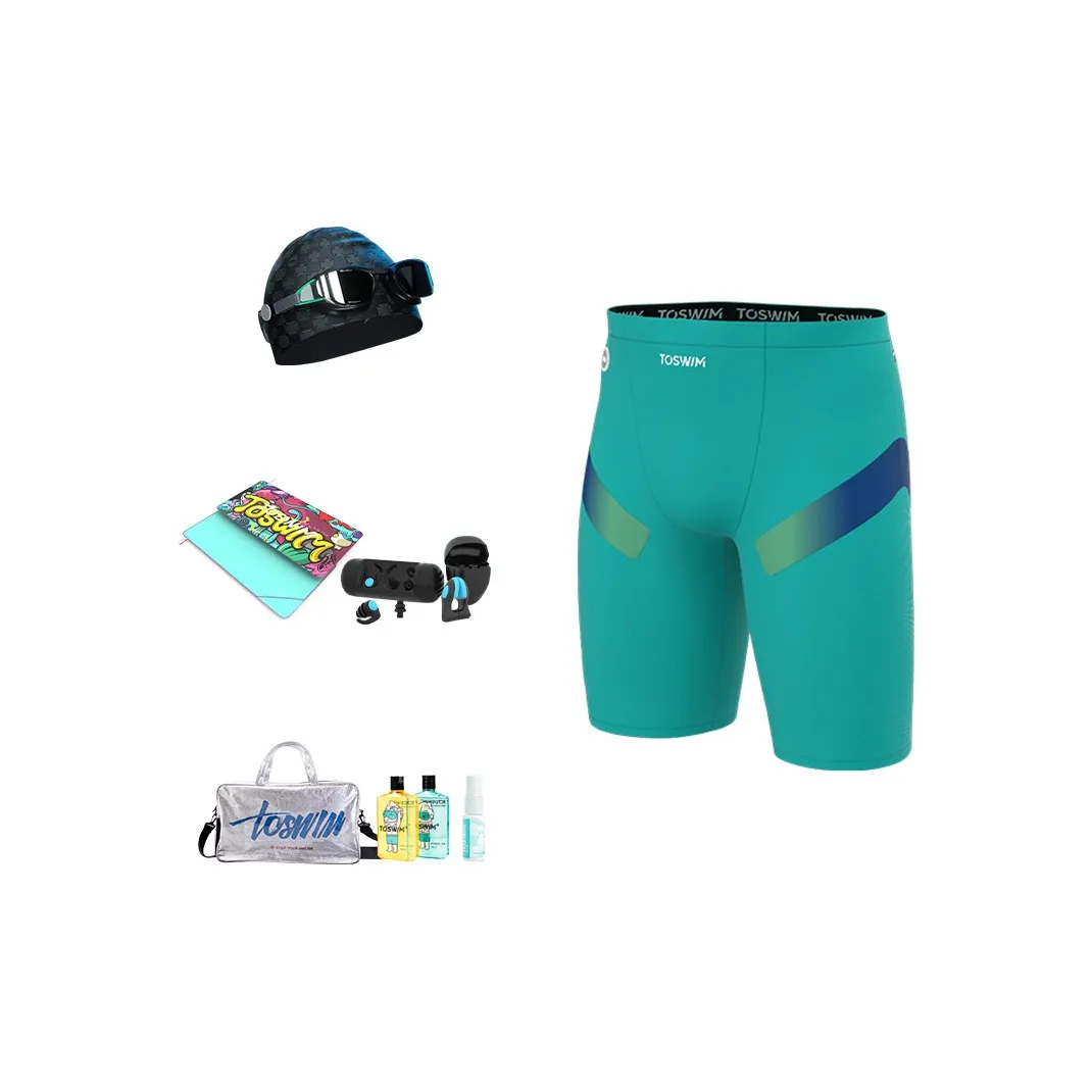 TOSWIM Swim Set Men's God Set Of Ten Men's Green Bank Blue