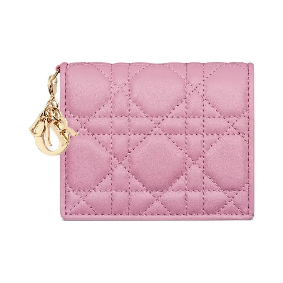 DIOR Lady Dior Lambskin Wallet Mini Women's Hydrangea Pink