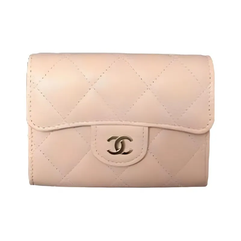 CHANEL Textured Calfskin Card Holder Wallet Women's Light Pink