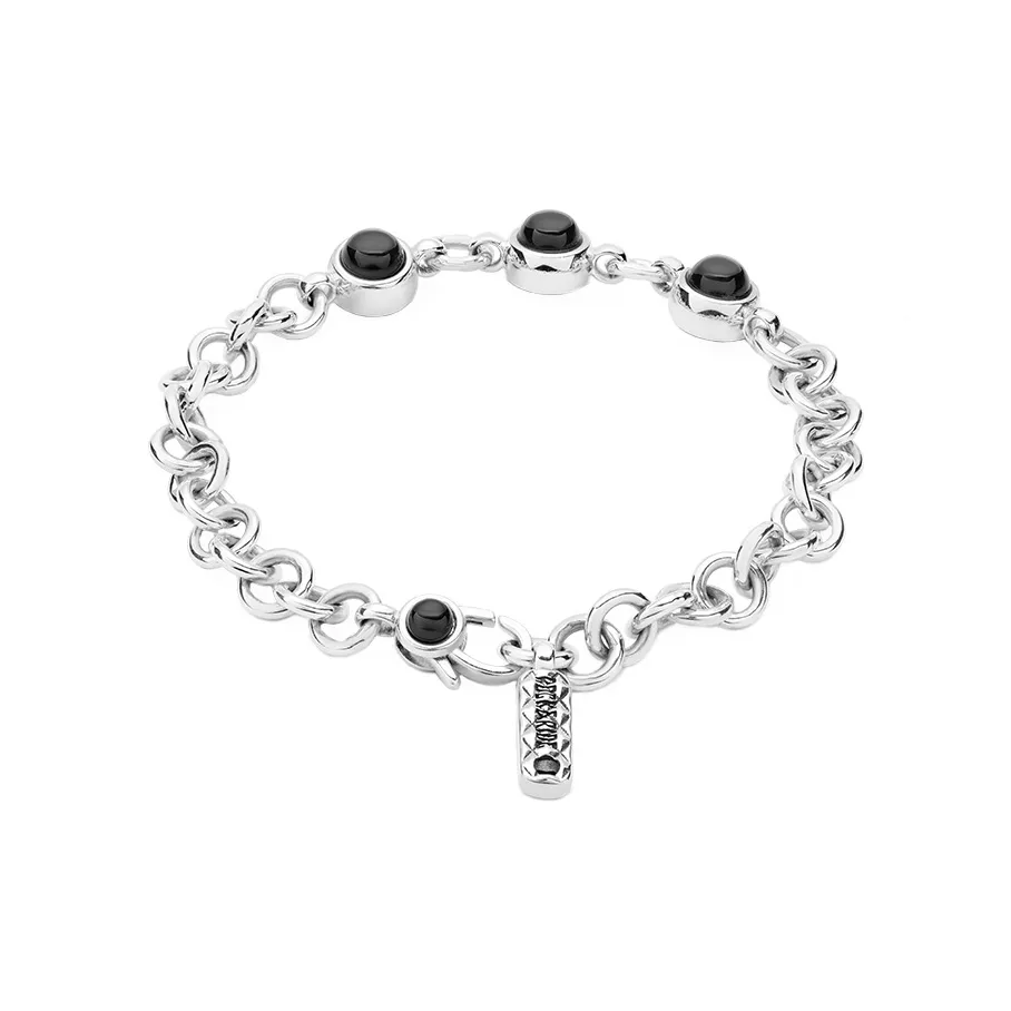 ROCK&RIDE 925 Sterling Silver, Black Agate Bracelets Unisex