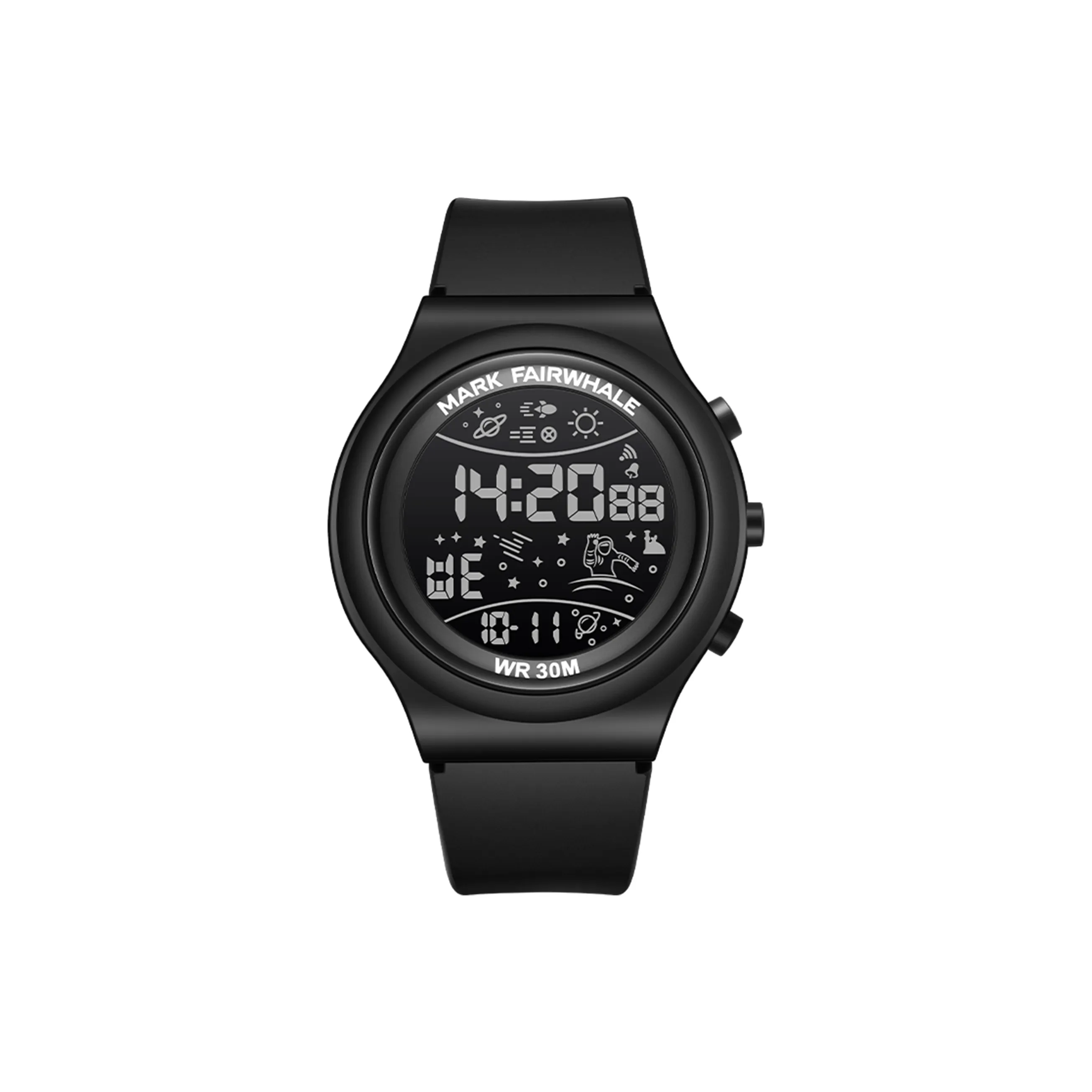 FAIRWHALE Электронный механизм резиновый ремешок мужские часы черный циферблат