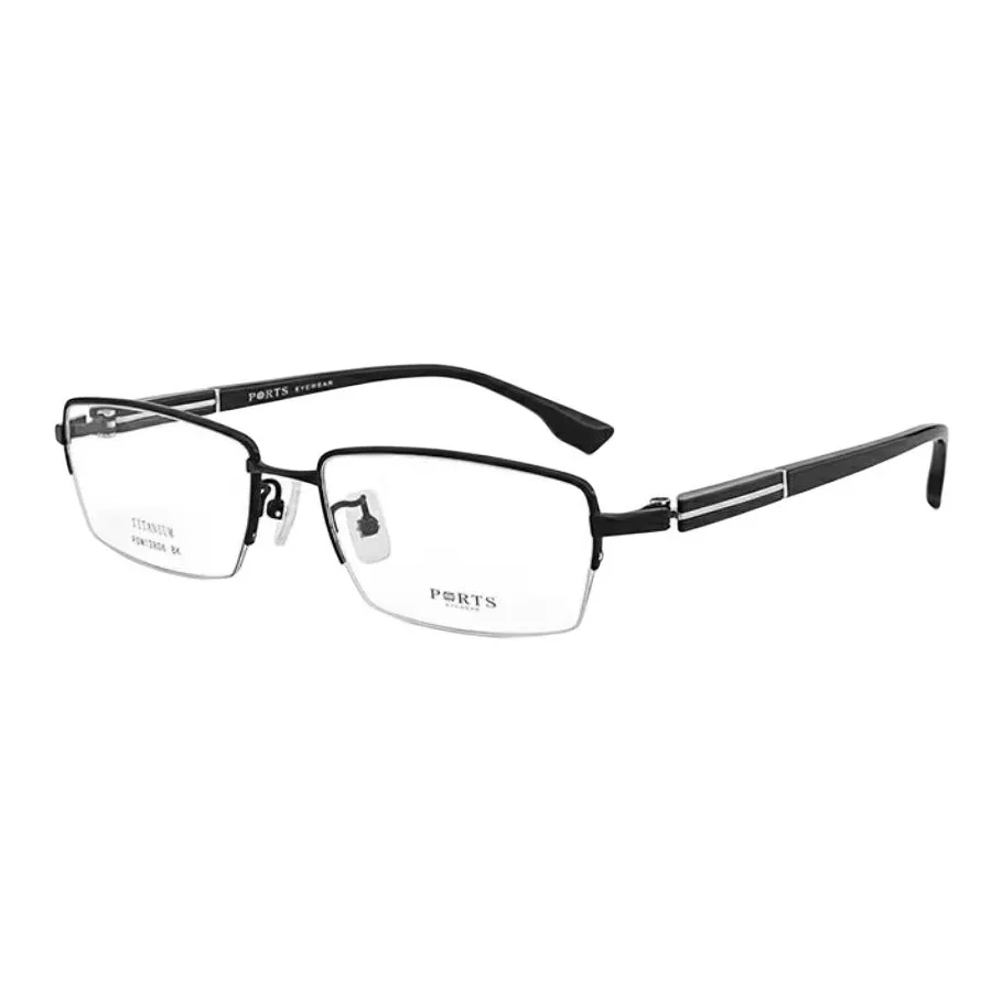 PORTS Чистый титан Прямоугольные Оправы для очков Мужские Черные