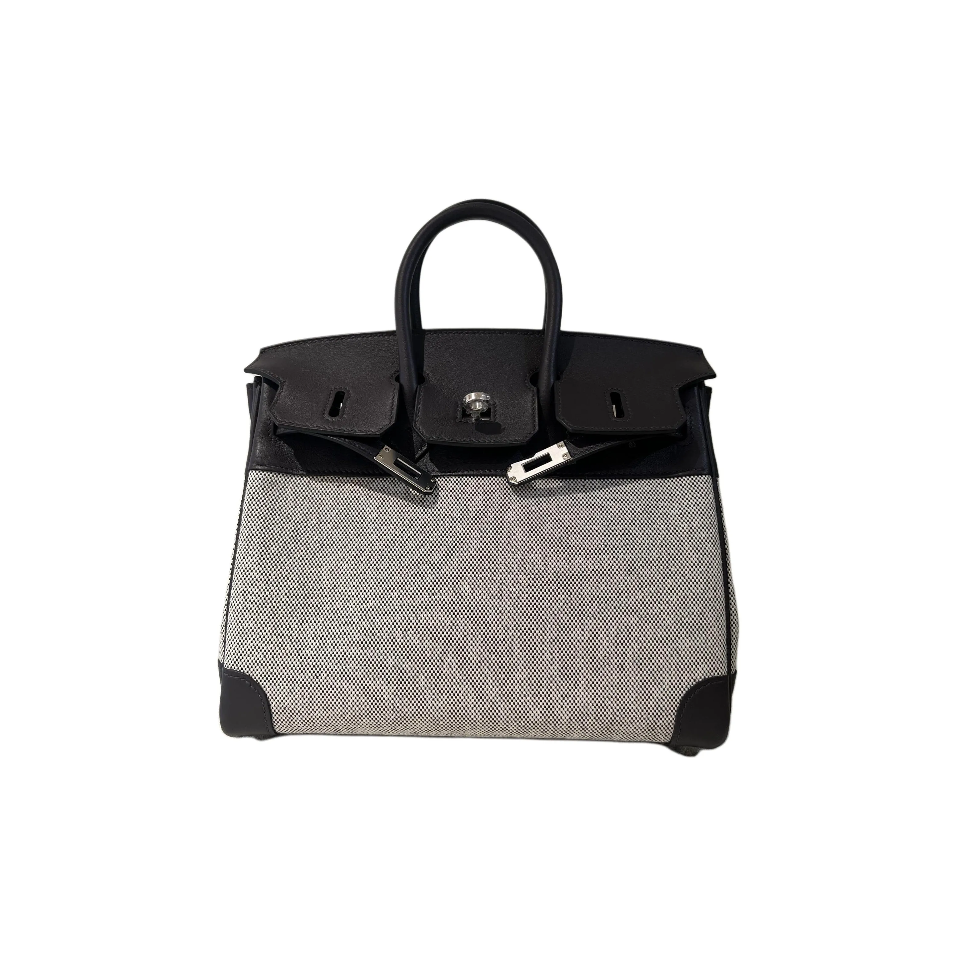 HERMES Birkin Swift Leather With Canvas Canvas Bag Birkin Bag Handbag Women's Dark Reddish Purple & Light Beige & Black