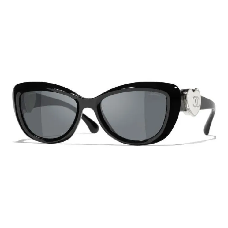 CHANEL Acetate Cat Eye Sunglasses Unisex Black