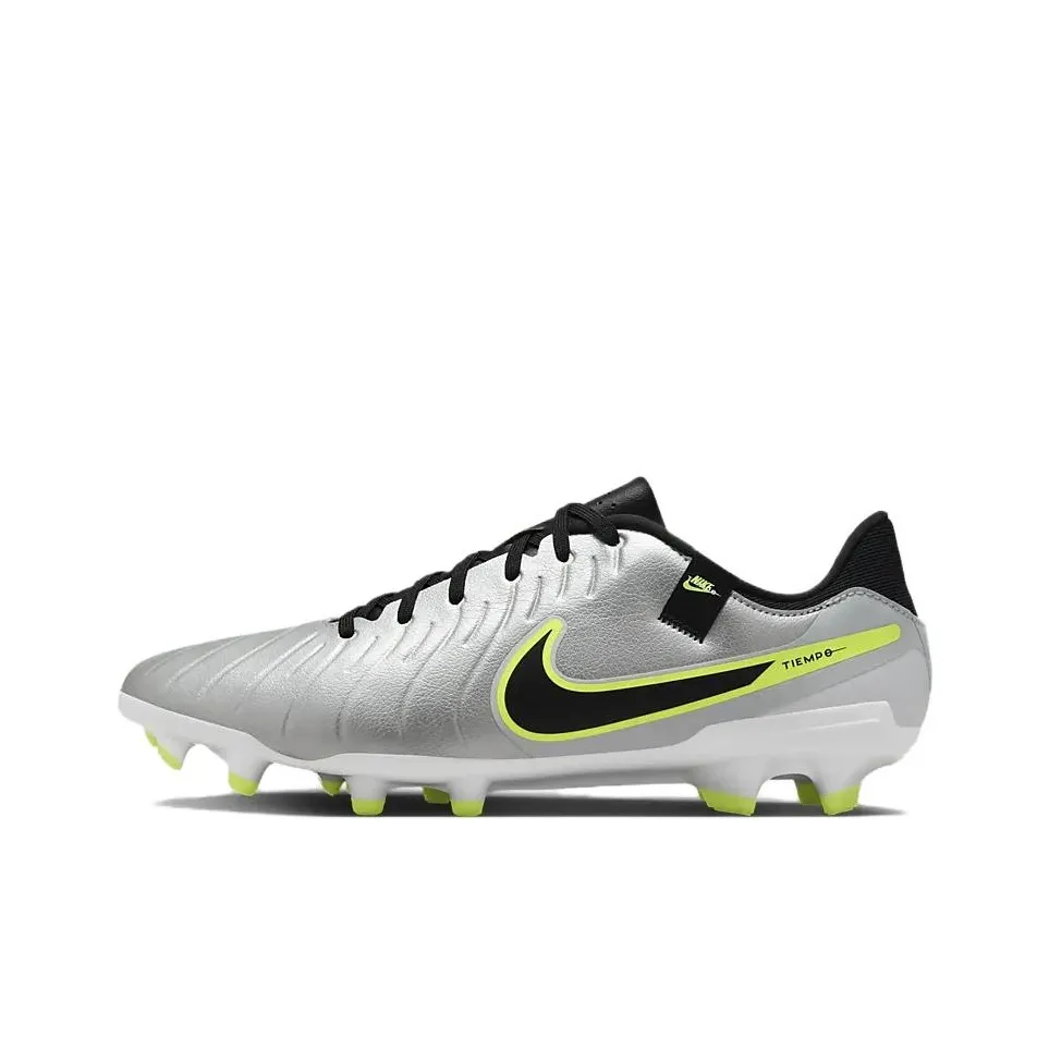 Nike Tiempo Legend 10 Slip-Resistant Abrasion-Resistant Football Cleats Unisex Silver Black Найк Тайме Легенд 10 Противоскользящие Устойчивые к Износу Футбольные Бутсы Унисекс Серебристо-Черный