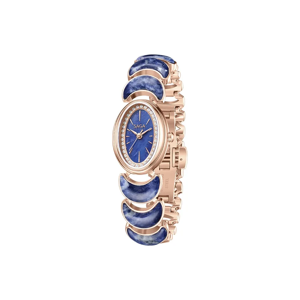 SAGA Moon Goddess Natural Jade Outer Side Quartz Movement Women's Watch Blue Dial SAGA Moon Goddess Естественный Нефрит Внешний Кварцевый Механизм Женские Часы Синий Циферблат