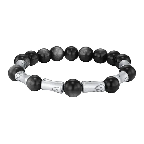 CHINA GOLD Sterling Silver, Silver Sheen Obsidian Bracelets Men's
