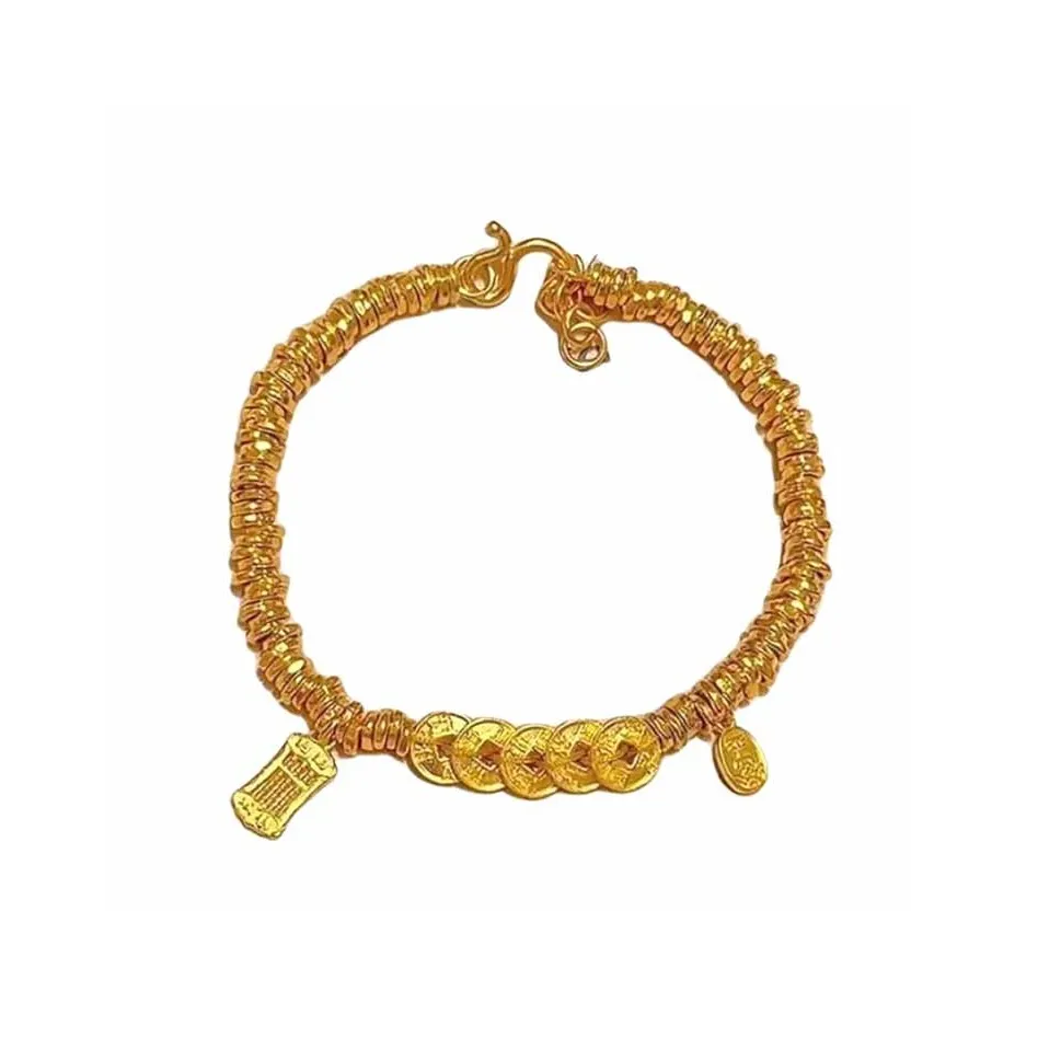 Ruinuo Five Emperor Money Abacus Unique Design With Good Luck 999 Solid Gold Priced In Gram Bracelets Women's