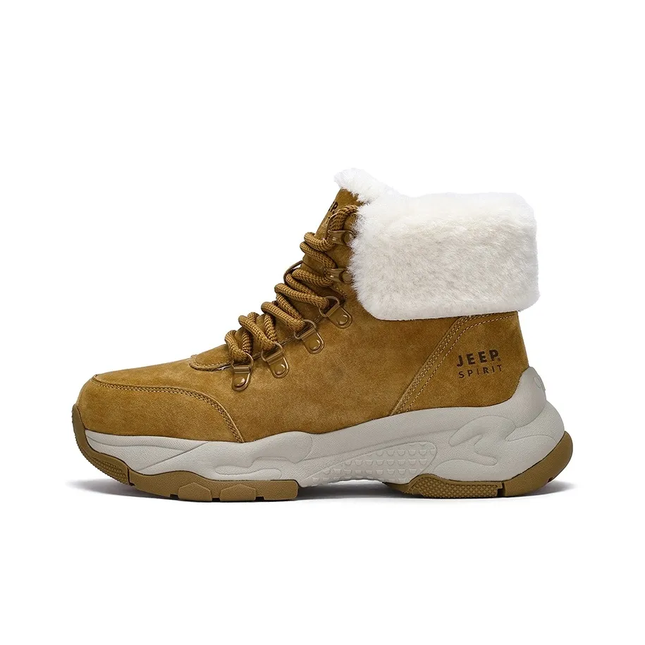 JEEP SPIRIT Warm Wear Resistant Cushioning Height Increasing Slip Resistant Short Snow Boots Men's Yellow Brown