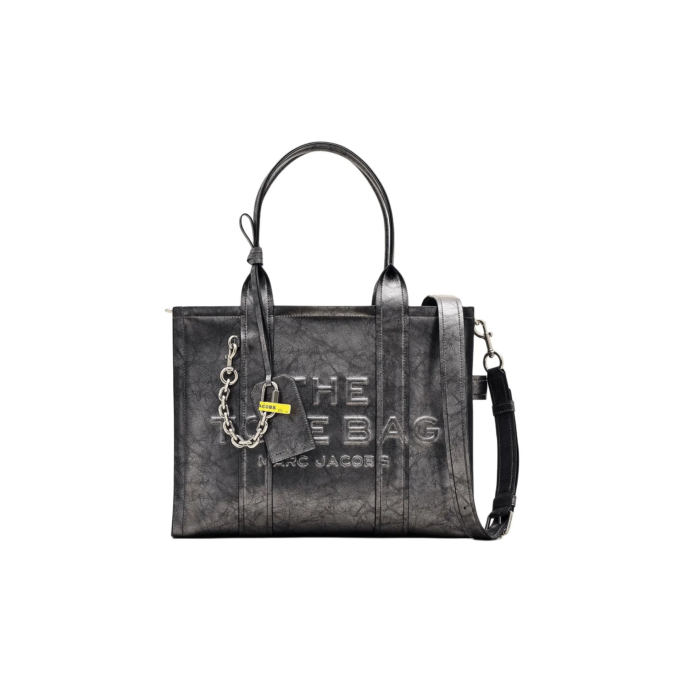 MARC JACOBS The Large Metallic Distressed Leather Tote Bag Grey