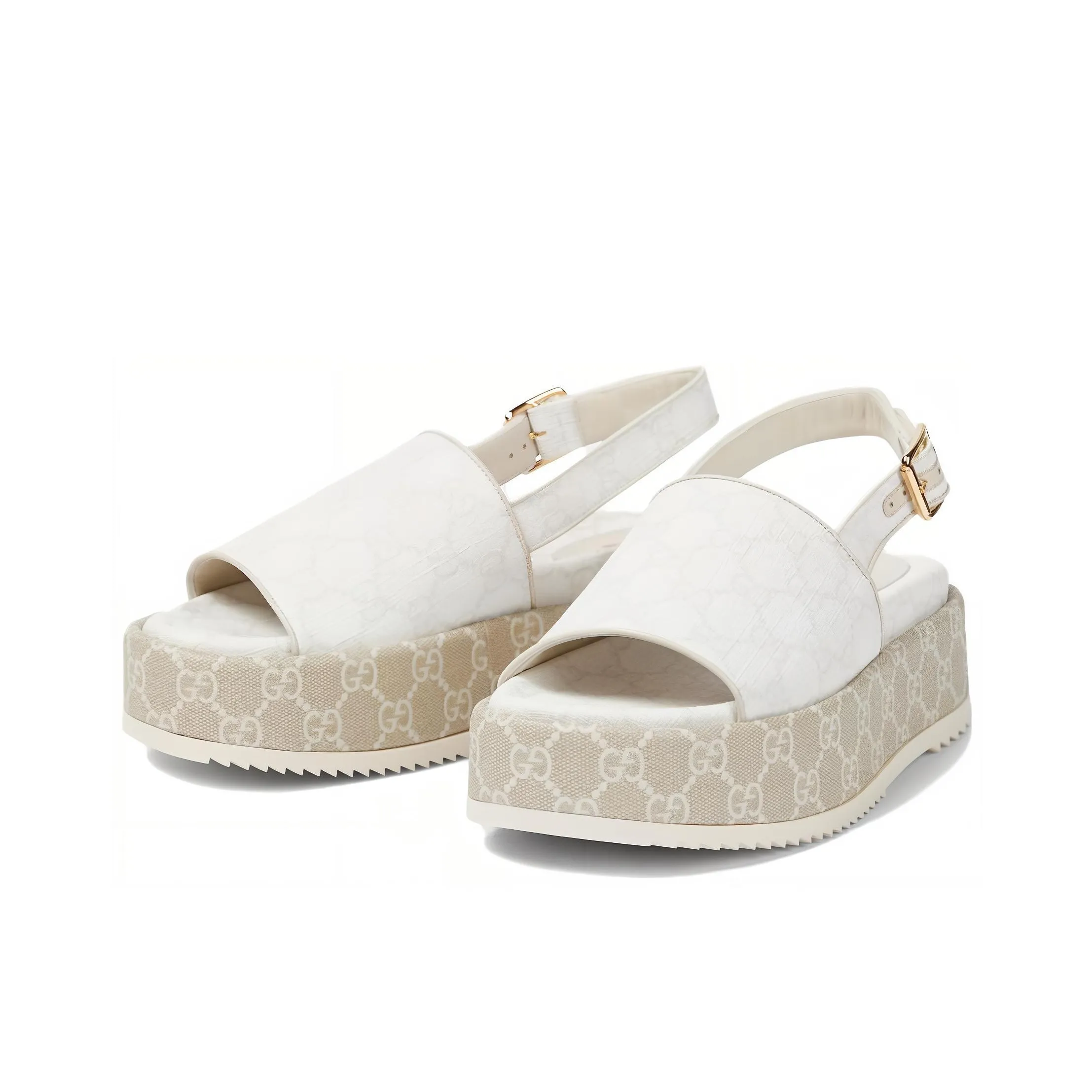 GUCCI Gg Platform Sandal White Beige Women's