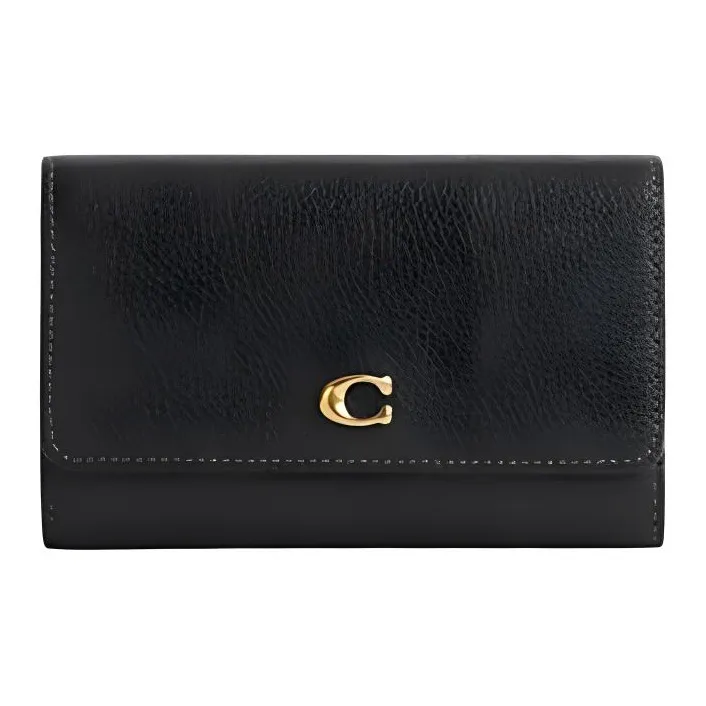 COACH Полированный Галька Кожа Кошелек Средний Женские Черный