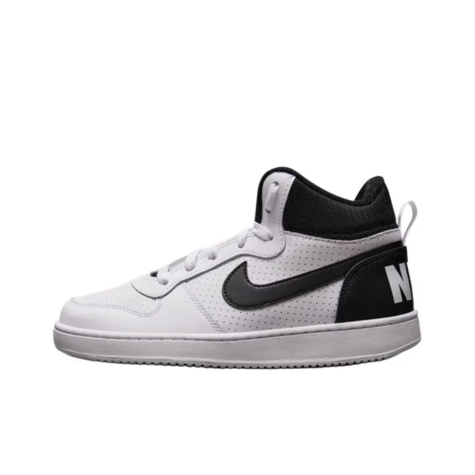 Nike Court Borough Abrasion Resistant Shock Absorbers Mid Top Kids' Skateboarding Shoes White Black Teenagers