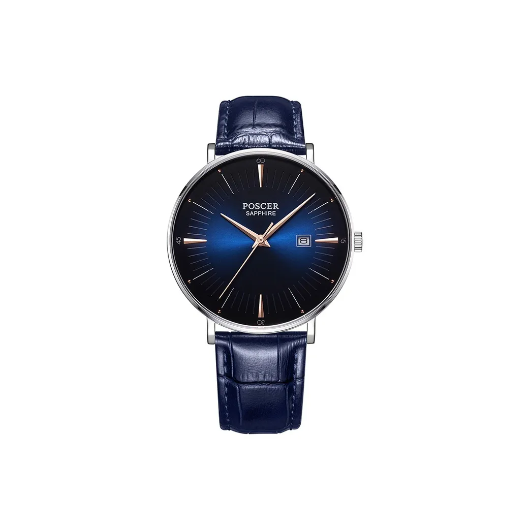 POSCER Кварцевый механизм натуральная кожа ремень мужские часы синий циферблат