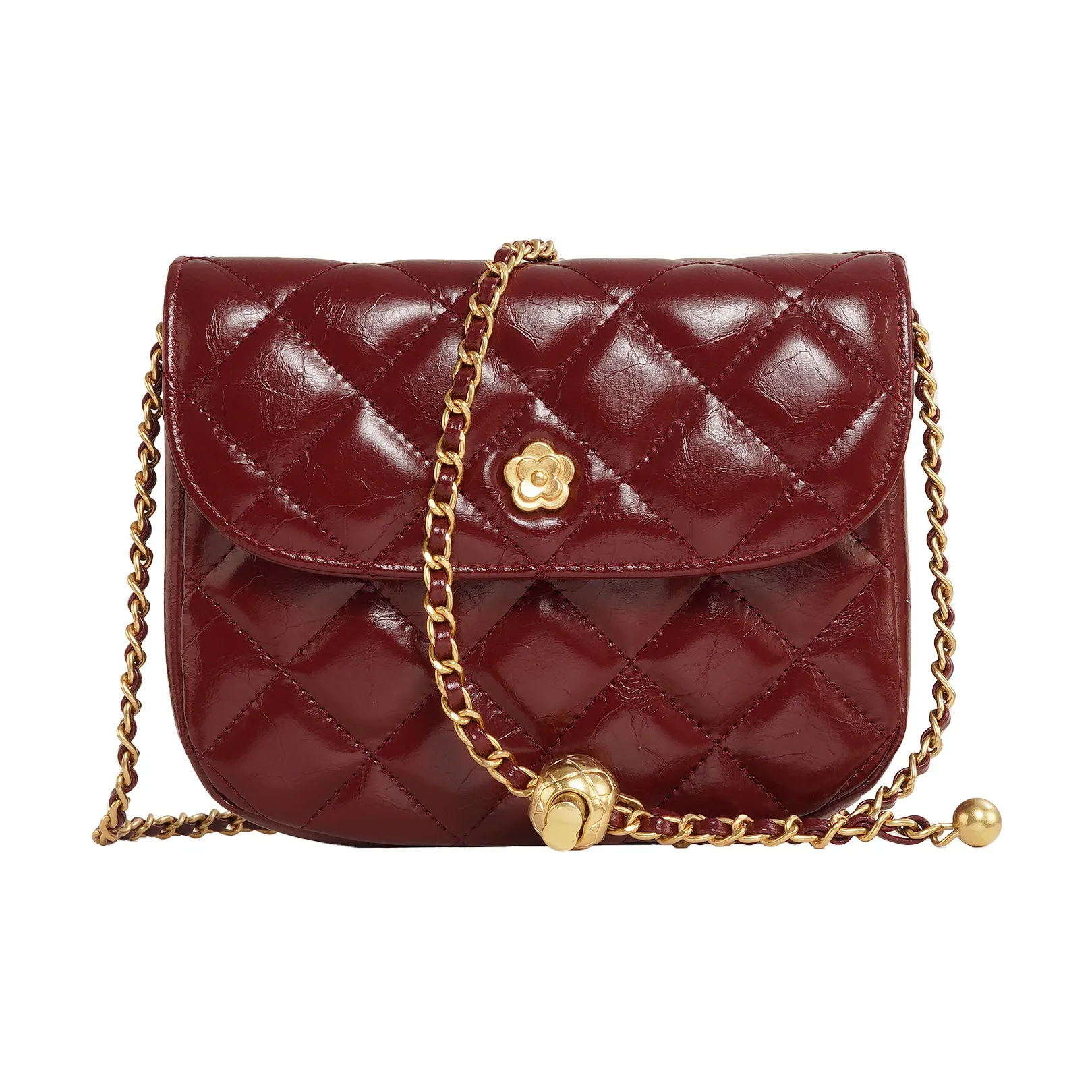 Miao Di Текстура Масляный воск Коровья кожа Сумка через плечо Маленькая Женская Розовая Бургунди