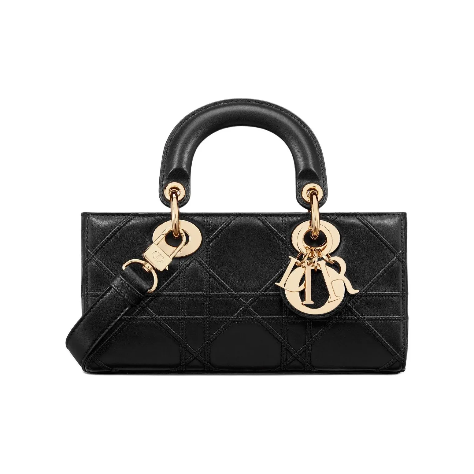 DIOR Lady D Joy Extra Large Wicker Pattern Sheepskin Shoulder Bag, Crossbody Bag, Handbag Small Size Women's Black