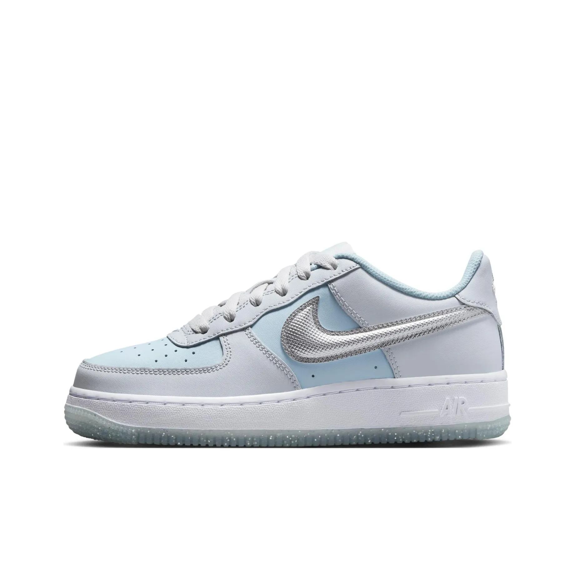 Nike Air Force 1 Slip Resistant Shock Absorbers Low Top Kids' Skateboarding Shoes Silver Blue
