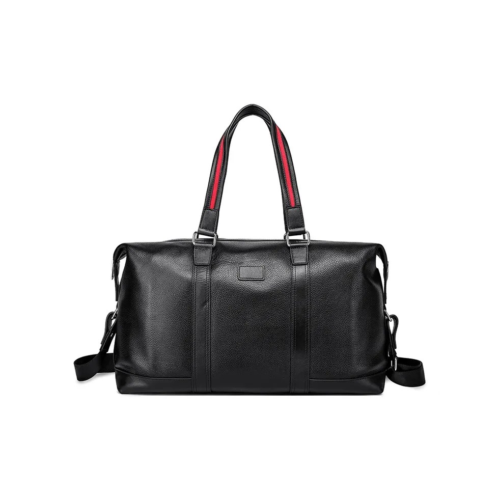 FAIRWHALE Top Grain Cow Leather Travel Bag Handbag Crossbody Bag Luggage Bag Regular Men's Black