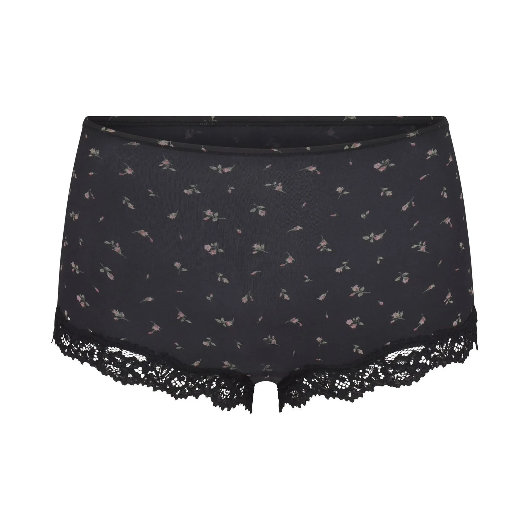 SKIMS FW24 FITS EVERYBODY Кружево Мальчик Короткий Семейный Трусы Женские Onyx ROSEBUD Принт Агатовый с Розовыми Бутонами
