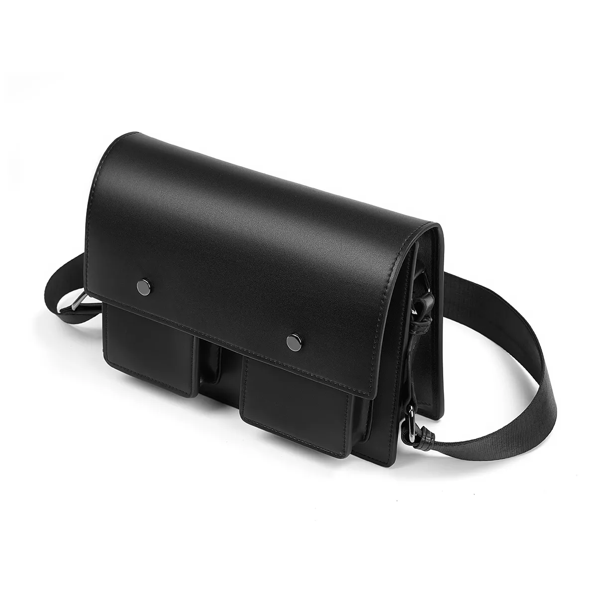 Yawei Kuroda ПУ (полиуретан) Курьерская сумка Одно плечо через плечо стиль Унисекс Черный