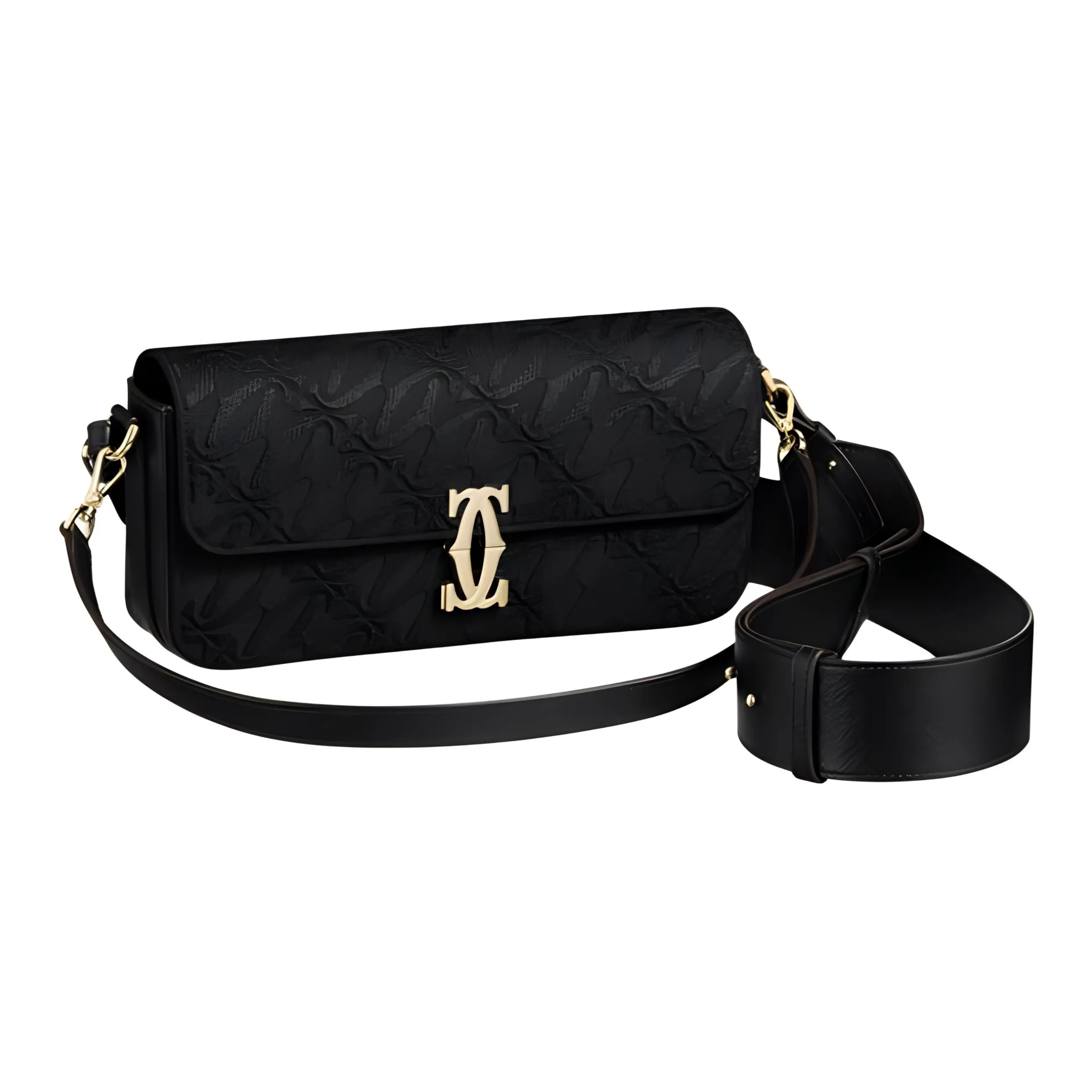 CARTIER Calfskin Crossbody Bag Shoulder Bag Women's Black