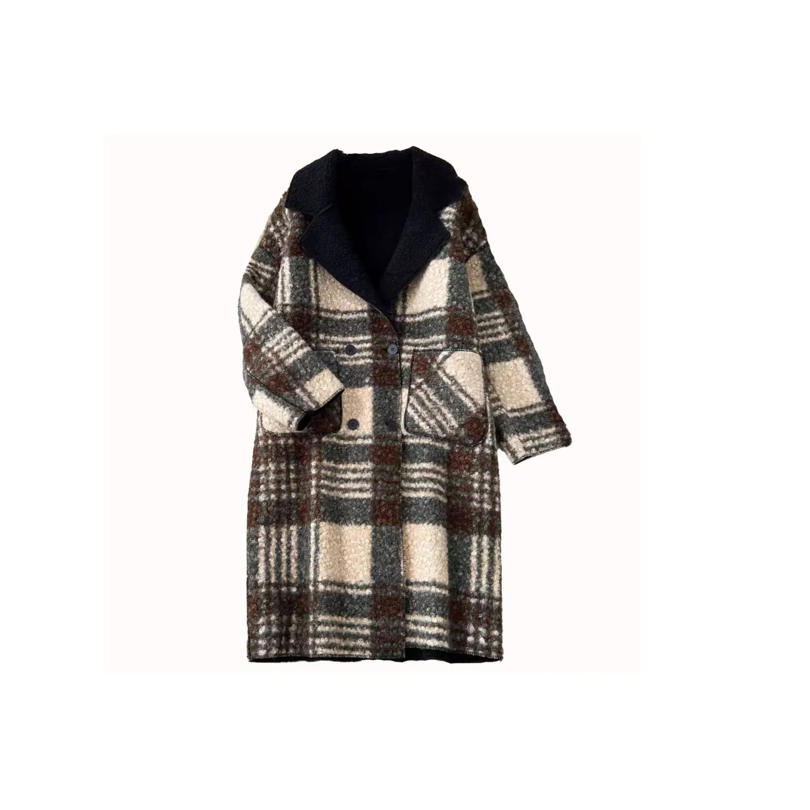SECFLY OFFICIAL Velvet feel Coat Women's Green And Brown Plaid