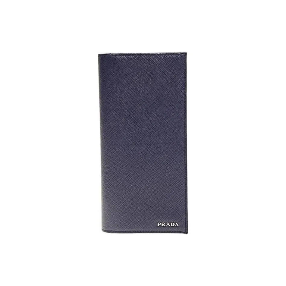 PRADA Cow Leather Clutch Wallet Men's Dark Blue
