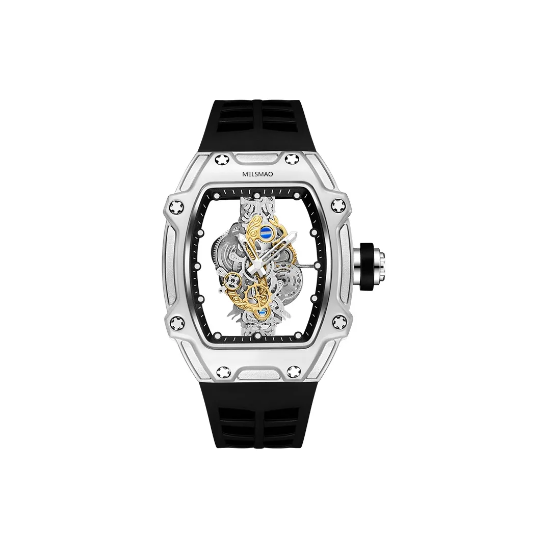 MELSMAO Кварцевый механизм пластиковый ремешок часы для мужчин циферблат с открытым механизмом