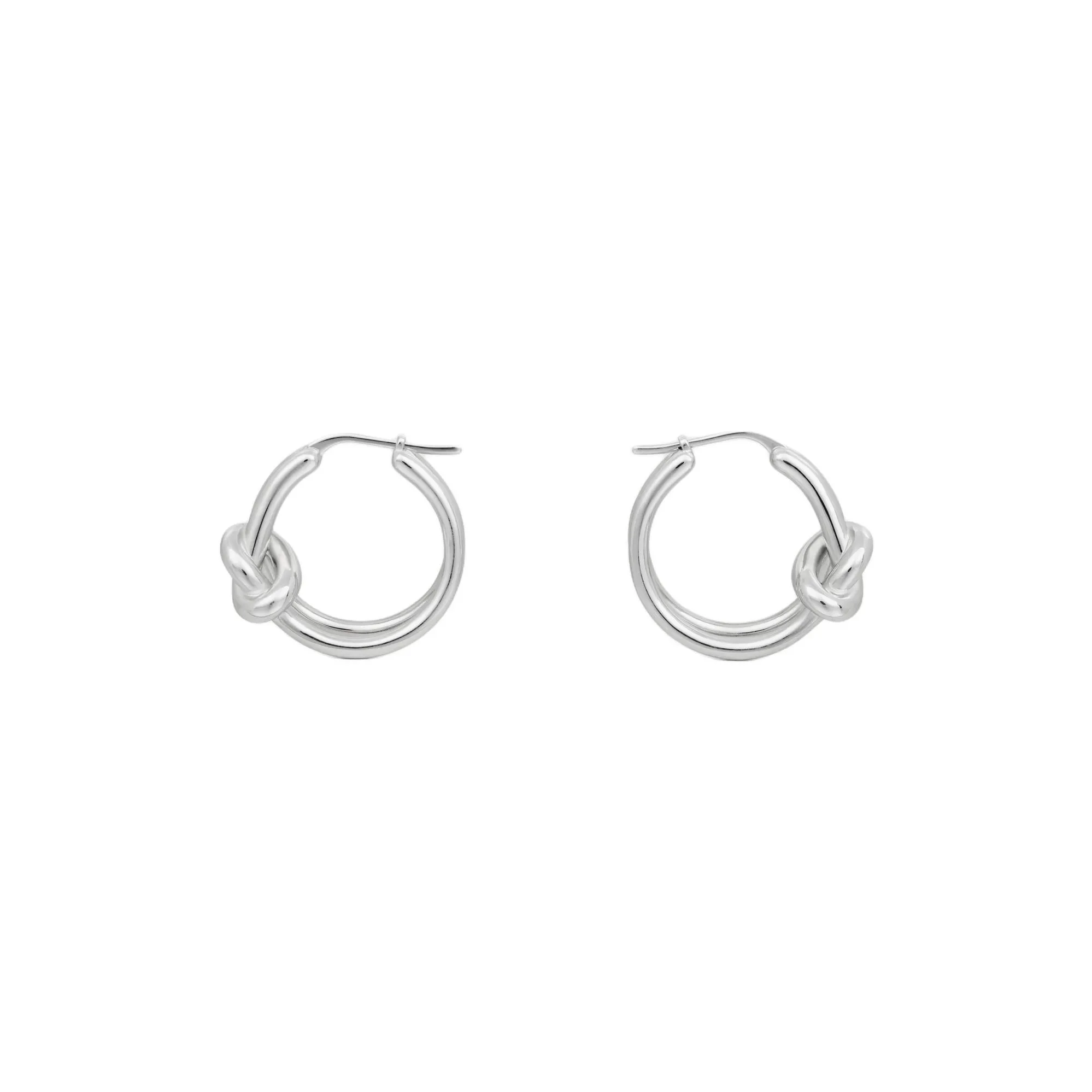 CELINE Knot Double Hoops In Brass With Rhodium Finish