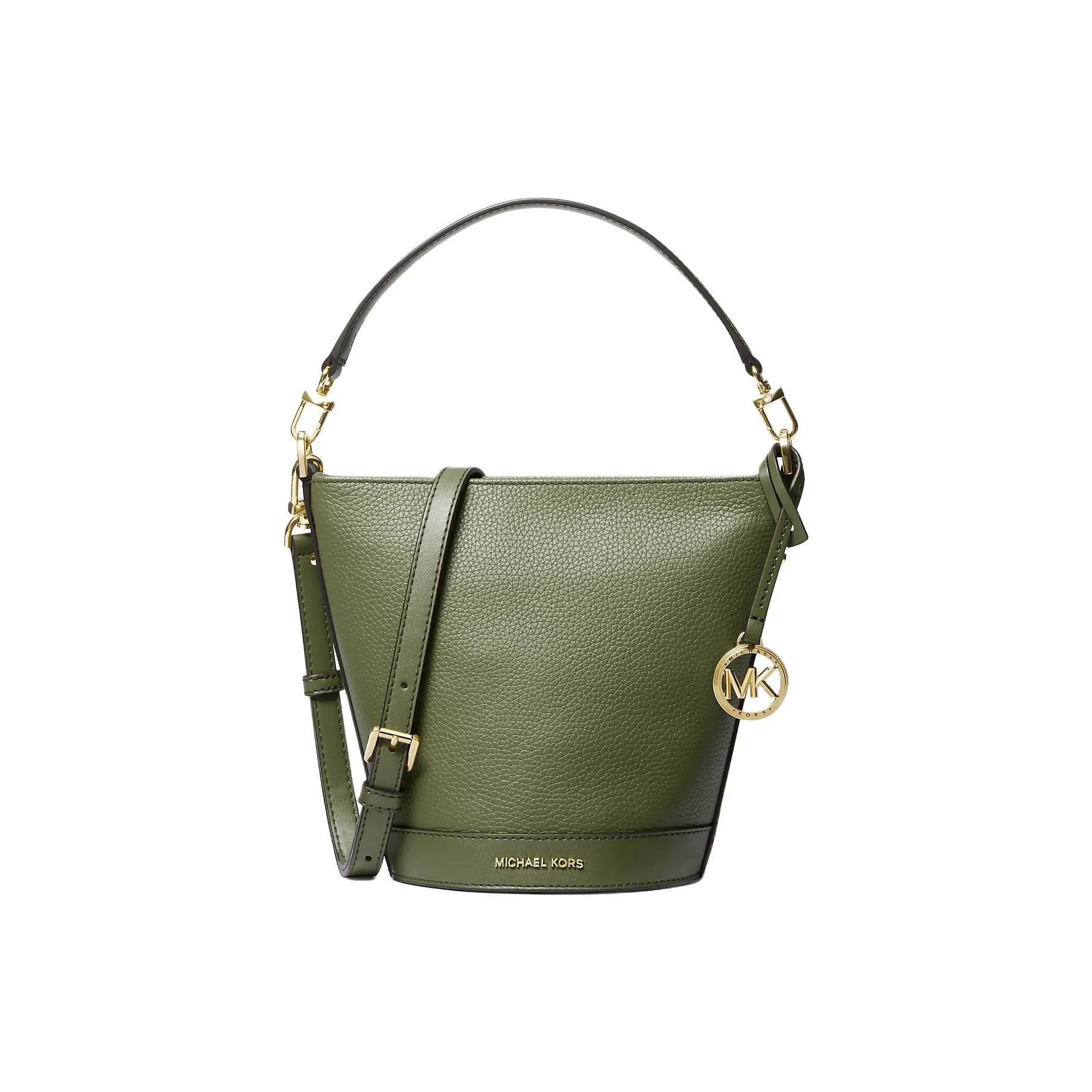 MICHAEL KORS Litchi Grain Leather Bucket Bag, Shoulder Bag, Crossbody Bag, Handbag Trumpets Women's Olive Green