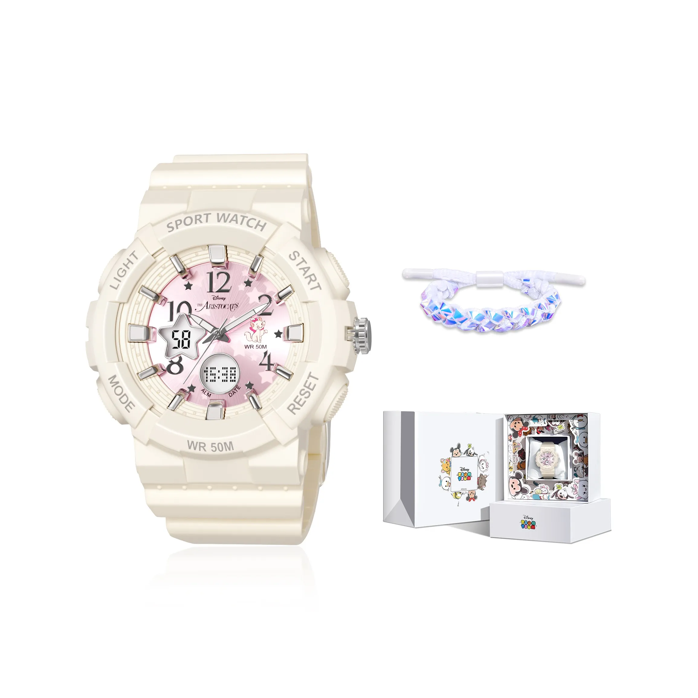 Disney Электронный + Кварцевый Механизм TPU Ремешок Часы Женские Розовый Циферблат