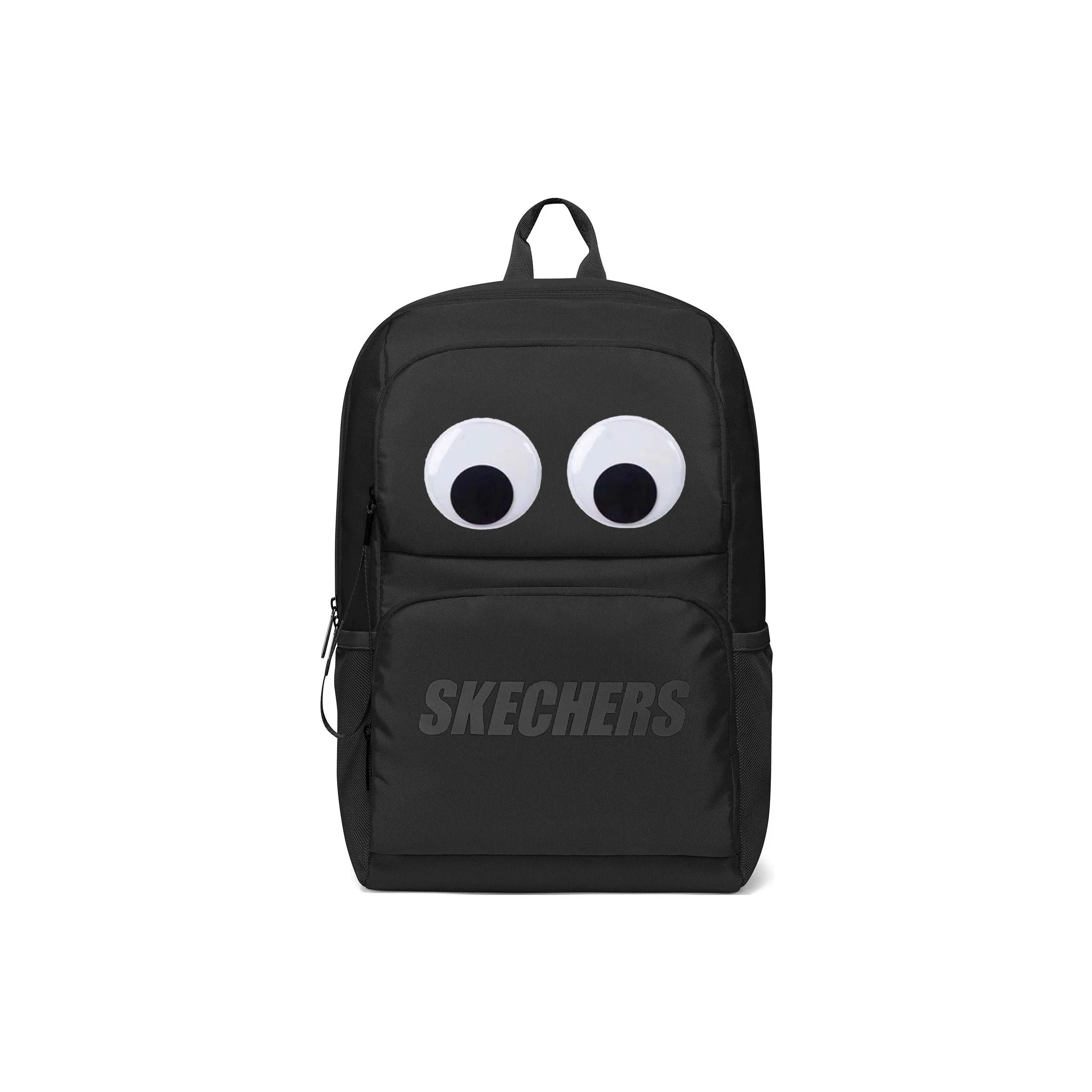 Skechers Fabric Big Eyes Backpack Regular Unisex Carbon Black, Large Eyes, Individually Packaged