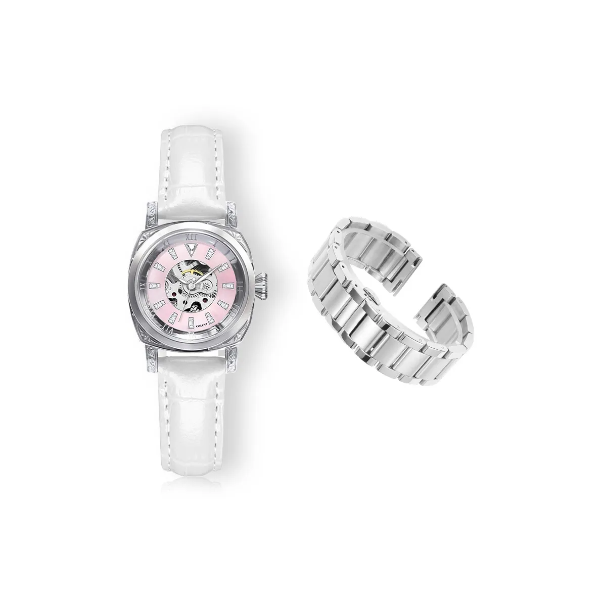 ORCO Автоматические механические часы Женские часы Розовый циферблат