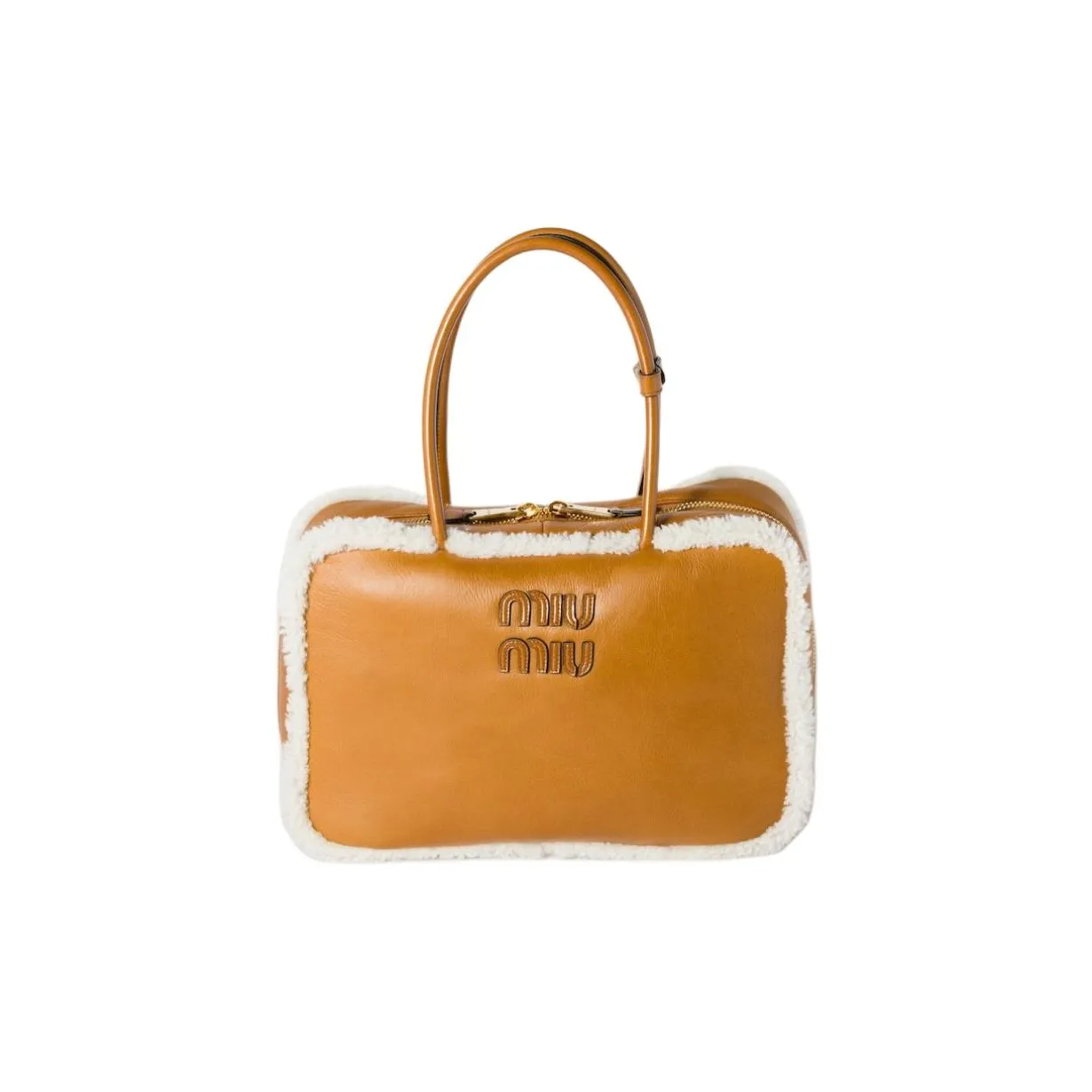 MIU MIU Leather One Shoulder Handbags Women's Dry Sherry Brandy & Natural Brandy