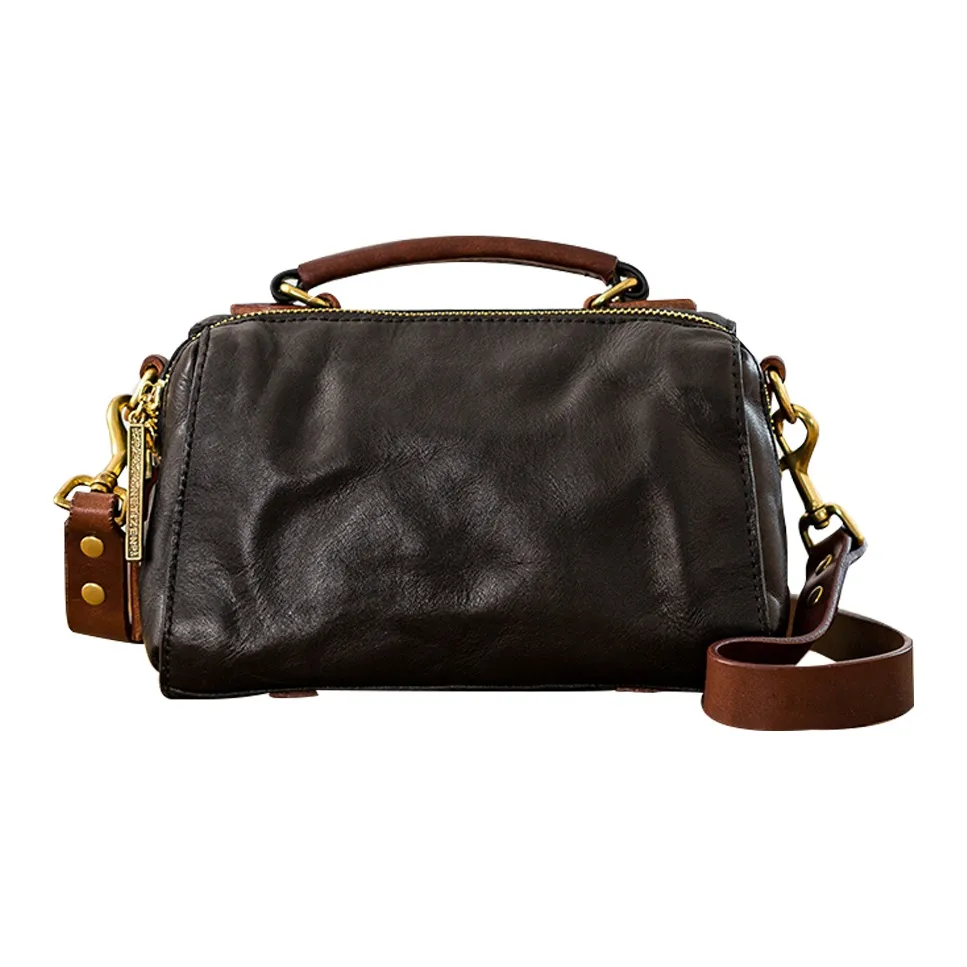 Back Step Натуральная кожа Сумка через плечо из крупнозернистой текстуры коровьей кожи Сумка обычная мужская Черная