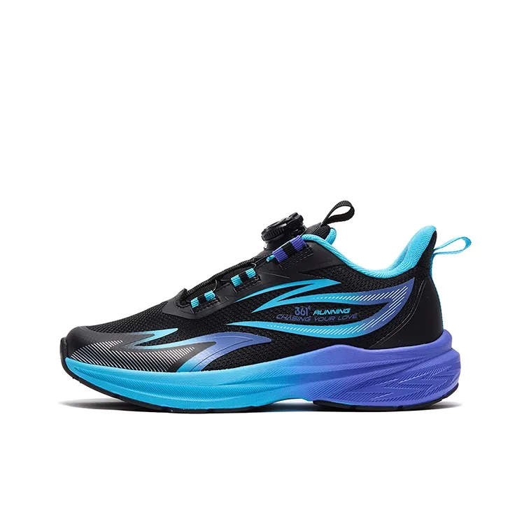 361°KIDS Hayate 1.0 Slip Resistant Cushioning Abrasion Resistant Low Top Kids' Running Shoes Captain Black Blue Teenagers
