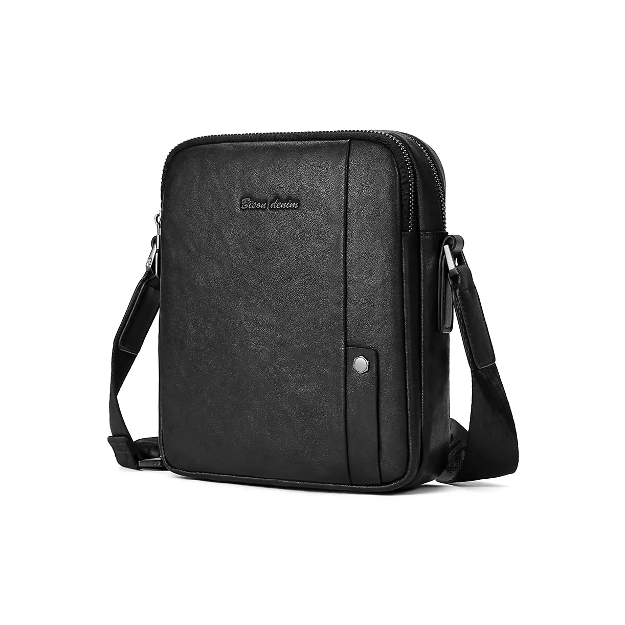 BISON DENIM Сумка через плечо из натуральной коровьей кожи стандартная мужская черная
